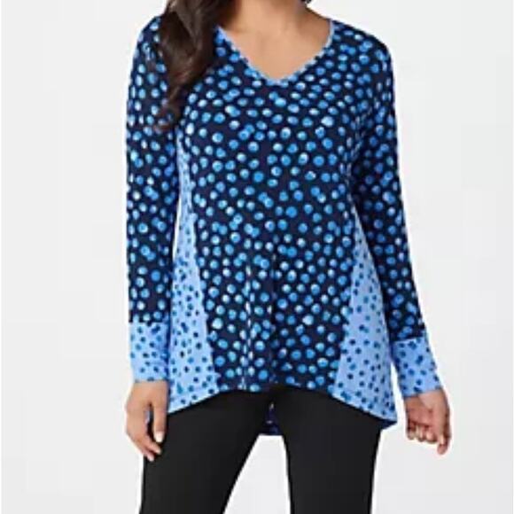 Susan Graver Printed Liquid Knit Tunic Top Long Sleeve V-Neck Red Pink Size 1X - Picture 13 of 13